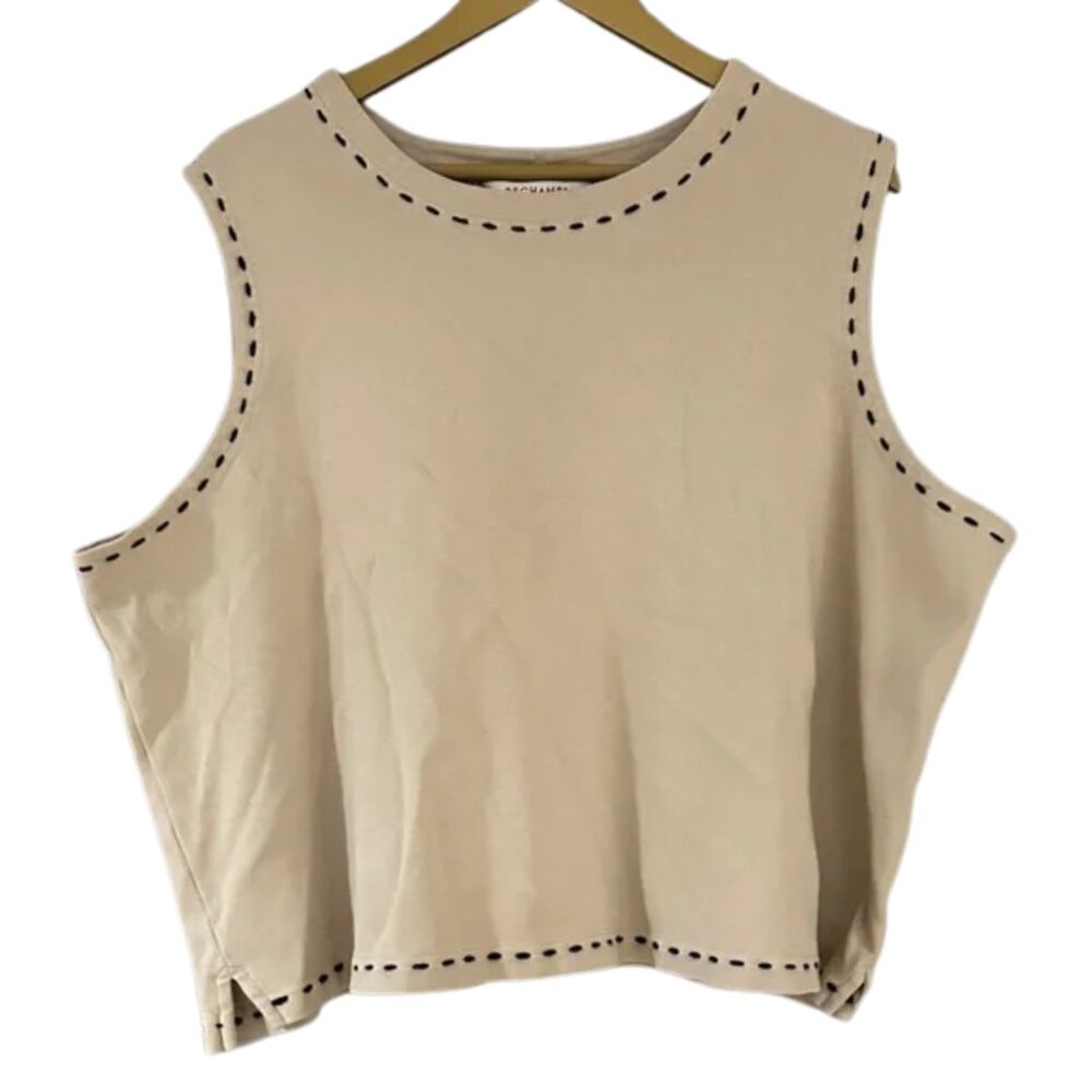 Bechamel Cream Cropped Muscle Tee with Black Stitch Accents